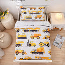NTBED 4 Pieces Construction Toddler Bedding Set for Baby Boys, Truck Vehicles Excavator Cars Printed, Includes Comforter, Flat Sheet, Fitted Sheet and Pillowcase,White by TinyTreasures Baby Boutique
