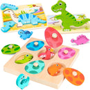 Toddler Dinosaur Puzzle with Eggs - Montessori Wooden Puzzles for 1-4 Year Olds by TinyTreasures Baby Boutique