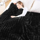 NEWCOSPLAY Faux Fur Twin Blanket Black Bubble Blanket Thick Warm Soft for Couch Sofa Bed 550GSM (Black, Twin(60"x80")) by CozyNest Decor