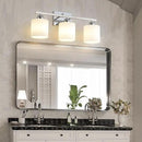 Stainless Steel Milk Glass Vanity Lights for Bathroom, 3 Light Chrome Bathroom Light Fixtures Over Mirror, Ceramic E26 Sockets Wall Mounted by CozyNest Decor