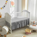 Mini Crib Bedding Set 3 Pieces Baby Boho Quilted Tufted Ruffles Comforter with Fitted Sheet and Ruffled Bed Skirt - Cute Shabby Baby Bedding Fits Mini Crib Only Gray by TinyTreasures Baby Boutique
