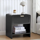 LEVNARY Nightstand with Charging Station, Mid-Century Modern Bedside Table with Curved Top Corners and Storage Drawer, Wooden End Table for Farmhouse Bedroom Living Room (1, Black) by CozyNest Decor