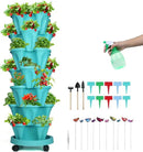Vertical Planter, 7 Tier Stackable Strawberry Planter with Garden Tool Set, Movable Indoor/Outdoor Garden Herb Pot for Growing Vegetables and Succulents, Teal by CozyNest Decor