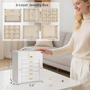 AKOZLIN 6-Tier Jewelry Box Organizer Functional 5 Drawers Leather Jewelry Storage Case for Women Girls Ring Necklace Earring Bracelet Holder Organizer with Mirror White by TinyTreasures Baby Boutique