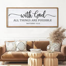 With God All Things are Possible Framed Wall Art, 40''×15'' Natural Religious Rustic Bible Verse for Christian God Jesus Christ Prayer, Holy Positive Horizontal Inspirational Catholic Scripture Decor by CozyNest Decor