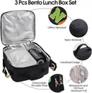 Insulated Lunch Bag for Boys Girls with 10oz Thermo, with 6 Compartment Bento Box, Black Nylon Preppy Lunch Box Adjustable Strap for Boy Girl Kids Teens School Travel Picnic by TinyTreasures Baby Boutique