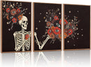 KAIRNE Gothic Skull Wall Art,Halloween Skeleton Canvas Set of 3(16”x24”),Scary Skull Painting,Horror Floral Botanical Prints,Romantic Spooky Halloween Wall Art for Living Room Bedroom Goth Party Decor by CozyNest Decor