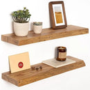 24" Floating Shelves, Live Edge Solid Elm Wood Floating Shelf, Wall Mounted Display Shelves with Heavy-Duty Bracket for Books, Rustic Wooden Shelf for Kitchen, Bathroom, Natural Color, Set of 2 by CozyNest Decor