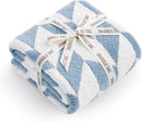Snuggle Sac Chevron Throw Blanket for Couch, Reversible Super Soft Warm Blankets Cozy Knit Fuzzy Plush Lightweight Throws for Sofa, Bed, Camping, Blue, 50x60 inches by TinyTreasures Baby Boutique