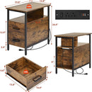 Side Tables with Charging Station, Narrow End Table with 2 Wooden Drawers, USB Ports and Power Outlets, Narrow Nightstand and Bedside Table, Side Tables Living Room, Bedroom, Brown by TinyTreasures Baby Boutique