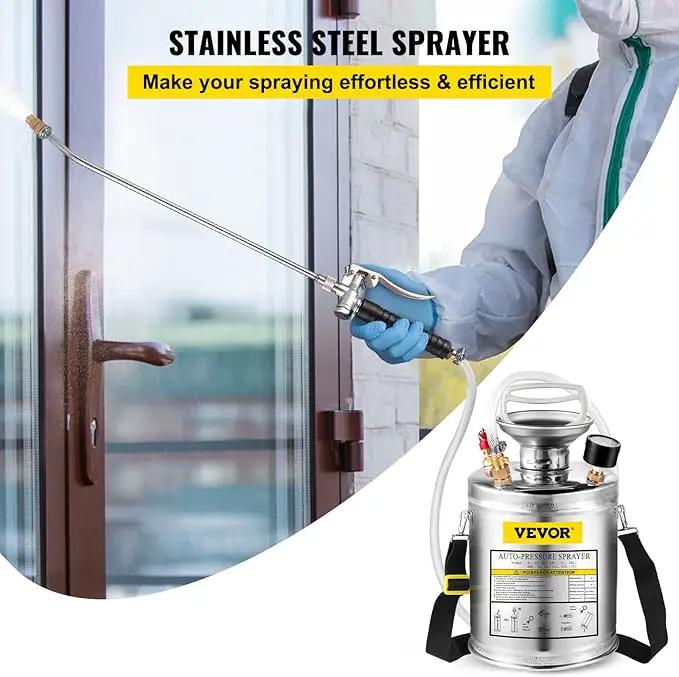Happybuy 1 Gallon Stainless Steel Pump Sprayer, 12" Wand & 3FT Reinforced Hose, Pressure Gauge, Safety Valve & Adjustable Nozzle, Garden Weed Sprayer for Lawn, Gardening, Sanitizing, photo 2 of 9