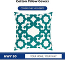 HWY 50 Teal Decorative Throw Pillow Covers 18x18 Inch (1 Piece), Embroidered Cotton Farmhouse Cushion Cover Pillow Case for Sofa Couch Living Room Bed, Geometric by CozyNest Decor