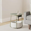 VASAGLE Side Table with Charging Station, Round End Table with Fabric Basket, Nightstand with Power Outlets, USB Ports, for Living Room, Bedroom, Modern, Forest Green and Cream White ULET228C04 by CozyNest Decor