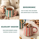Striped Ceramic Coffee Mugs Set - 2 Pack, Pink & Green，Perfect for Morning Brew or Tea and Cocoa - for Coffee Lovers by CozyNest Decor