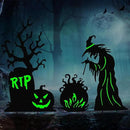 Halloween Yard Signs Outdoor Decorations，3 Pack Scary Large Witch Tombstone Cauldron Fluorescent Metal Stakes Glow in The Dark for Lawn Garden Halloween Decor (Large Witch Tombstone Cauldron) by CozyNest Decor