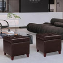 Adeco Bonded Leather Square Tufted Footstool, 18", Brown Storage Ottomans, by CozyNest Decor