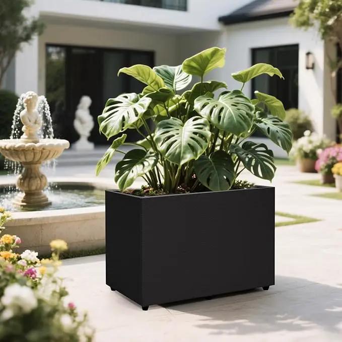 Planter Box Rectangular Block - 24×16×12IN Galvanized Steel Metal Long Box Planter Easy Installation Modern Outdoor Tall Planters All-Weather Use with Drainage Holes for Patio/Porch(Black), photo 7 of 8