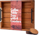 Ottoman Tray | Decorative Coffee Table Tray with Handles - Wooden, 17x13 Inch - Includes 4 Coasters - Ideal for Ottoman, Breakfast by CozyNest Decor