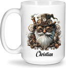 Custom Mechanical Art Mug 15oz, Personalized Steampunk Gnome Coffee Mug, Customized Name Ceramic Cup, Fantasy Enthusiasts Mug, Gnome White Mug With Steampunk Themed, Gift For Men by CozyNest Decor