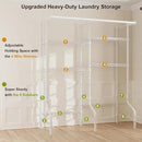 U14 Over Washer and Dryer Storage Shelves, 4 Tiers Laundry Room Storage and Organizer System, Space Saving Clothes Drying Rack with 2 Clothes Hanger Rods, 66.5" W x 20.5" D x 77.4" H, White