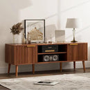 TV Stand for Living Room, Mid Century Modern Entertainment Center for 55/60/65 inch TVs, TV Console with Fluted Door Cabinets and Open Shelves, for Bedroom, Walnut by CozyNest Decor