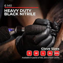Heavy Duty 6 Mil Black Nitrile Gloves - Disposable, Latex & Powder Free | Mechanic, Food Prep & Tattoo | Rubber Gloves for Cooking, Cleaning & Household | Pack of (200)