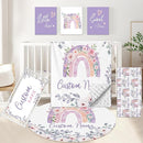 Personalized Baby Bedding Set, 5 Pcs Custom Baby Crib Set with Name, Soft Flannel Rainbow Crib Bedding Set for Girls, Double Layer Nursery Bedding Set, Infant Toddler Bedding Set Parents Gift by TinyTreasures Baby Boutique