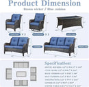 Outdoor Wicker Furniture Patio Set - 7 Piece Backyard Furniture Brown Rattan Conversation Sets with Swivel Rocker Chairs, Rattan Sofa, Club Chairs and Coffee Table, Blue Cushion by GreenHaven Gardens