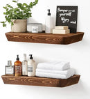 16"x6.8"x1.6" Slanted Floating Wall Shelves 2-Pack - Rustic Brown Finish, Heavy-Duty Solid Wood Design with Hidden Brackets - Perfect for Living Room, Kitchen, Bathroom, or Office by CozyNest Decor