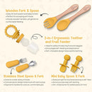 O'doe 17-Piece BPA-Free Silicone Baby Feeding Set | Thick & Soft Suction Plates, Baby Bowls, Wooden Fork & Spoon, and More | Make Mealtime Fun and Easy for Your Little One (Yellow, V2) by TinyTreasures Baby Boutique