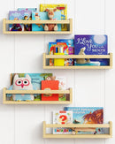 Forbena Natural Wood Nursery Book Shelves Wall Mounted, Floating Bookshelf for Kids Room, Toys and Books Storage Organizer Bookshelves for Toddler Child Bedroom Bathroom (4 Pack Natural Wood) by TinyTreasures Baby Boutique