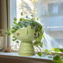 Face Planter Pots Head - 7 Inch Ceramic Succulent Plant Pots with Drainage Hole, Cute Head Planters for Indoor Outdoor Plants, Room Desk Office Decor, Plant Lover Gifts, Green by GreenHaven Gardens