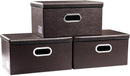 PRANDOM Collapsible Storage Box with Lid [3-Pack] Leather Fabric Foldable Storage Bin Organizer Container Basket Cube with Cover for Home Bedroom Closet Office Nursery Brown(13.6x9.6x6.9) by TinyTreasures Baby Boutique