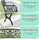 FDW Outdoor 50 Inches Garden Bench, Slatted Seat Armrests Floral Design Backres and Arch Legs, Perfect for Park, Yard, Porch, Lawn, Balcony, Backyard, Black by CozyNest Decor