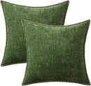 MIULEE Pack of 2 Fall Couch Pillow Covers 18x18 Inch Moss Green Farmhouse Decorative Throw Pillow Covers with Stitched Edge Soft Chenille Solid Dyed Pillow Covers for Sofa Bed Living Room by CozyNest Decor