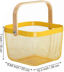 Metal Mesh Steel Basket, Storage Organizer Basket Multi-functional Hanging Kitchen Baskets Fruit Baskets with Wooden Handle for Kitchen Bathroom Picnic Shopping Decor Cabinet Home, Yellow by GreenHaven Gardens