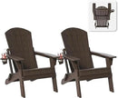 Folding Adirondack Chair Set of 2 with Cup Holder, HDPE All Weather Resistant Plastic Outdoor Patio Chairs, Heavy Duty Fire Pit Seating for Backyard Lawn Garden, Wooden Textured Design(Coffee) by GreenHaven Gardens