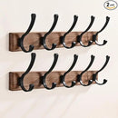 2 Pack 17.3" Small Wooden Coat Rack Wall Mounted with 5 Hooks, Entryway Wall Hooks Coat Hanger for Hanging Towel Clothes Hat Backpack Shoe Purse Key Holder Multi Hook Rail by Black Walnut Wood by CozyNest Decor