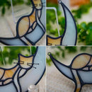 BOXCASA Sleeping Cat Stained Glass Windown Hanging,Yellow Cat on Moon Beautiful Handcrafted Sun Catcher Gifts for Daughter,Mothers Day,Christmas and Cat Lover by GreenHaven Gardens