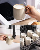 famiware Coffee Mug Set for 6, Star 12 oz Catering Mugs Cup Set with Handle for Coffee, Tea, Cocoa, Milk - Ceramic Stoneware Drinkware Set, Cappuccino White by CozyNest Decor
