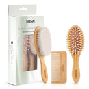 Bamboo Baby Brush and Comb Set (3-Piece) | Ultra-Soft Goat Bristle Newborn Hair Brush for Gently Soothing Cradle Cap | Natural Massage Brush & Toddler Comb | Perfect Baby Registry & Shower Gift by TinyTreasures Baby Boutique