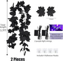 RECUTMS Halloween Maple Leaf Garland with Purple Lights - Black Artificial Leaves Decor for Home Mantle, Stairs, Indoor/Outdoor - 2 Pack by CozyNest Decor