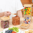 ComSaf 0.8 Qt Glass Jars with Bamboo Lids & Spoons Set of 4, Square Glass Containers with Lids, Sugar Coffee Containers Salt Spice Jars, Pantry Storage Container for Loose Tea, Candy, Brown Sugar, Nut by CozyNest Decor