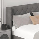 King Size Bed Frame with LED Lights, Upholstered Bed Frame with Wingback Diamond Tufted Headboard, Wood Slats Support, Noise-Free, Easy Assembly, No Box Spring Needed, Grey by CozyNest Decor