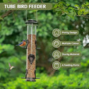 MIXXIDEA 2PK Metal Wild Bird Feeder Squirrel Proof Bird Feeders for Outside Hanging 6 Port Tube Bird Feeder Transparent Finch Feeder with Steel Hanger (Coffee) by CozyNest Decor