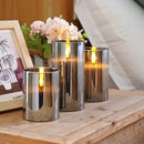 Homemory Grey Glass Flameless Candles, Battery Operated LED Pillar Candles with Remote Control and Timer, Radiance Candles, Real Wax, Set of 3,D3 xH4 5" 6" by CozyNest Decor