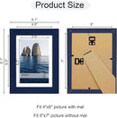 5x7 Picture Frame Set of 4, 5 x 7 Wood Photo Frames with Mat for 4x6, Natural Wooden Frame with Real Glass Cover for Wall and Tabletop Display,Blue by CozyNest Decor