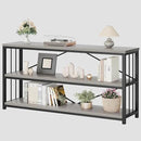 LVB Extra Long 3-Tier Sofa Table, Industrial Console Table with Storage Shelf, Modern Rustic Wood Metal Narrow Entryway Table, Skinny Behind Couch Table for Foyer Living Room Bedroom, Light Grey, 70In by CozyNest Decor