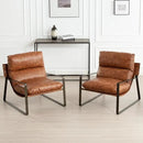 DUOMAY Mid-Century Accent Chair Armchair, Comfy PU Leather Leisure Chair Lazy Chair with Brozen Metal Leg for Living Room Bedroom Office Apartment, Brown by CozyNest Decor