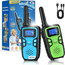 Wishouse Walkie Talkies for Kids Rechargeable Long Range,Xmas Birthday Gift for 4 5 6 7 8 9 Year Old Boys Girls,Hiking Gear Camping Games Cool Toys with NOAA,SOS Siren,Lamp,Lanyards,Easy to Use,2 Pack by TinyTreasures Baby Boutique